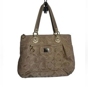 Coach Poppy Glam Tote Handbag Purse Gold Metallic Sateen Blue Interior Large